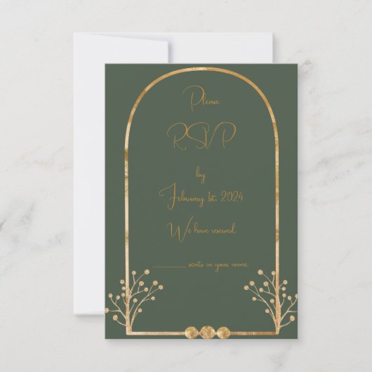 Carte Mariage Vert foncé et Or RSVP Insérer (Devant)