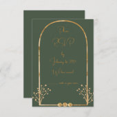 Carte Mariage Vert foncé et Or RSVP Insérer (Devant / Derrière)