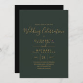 Carte Mariage vert moderne or invite (Devant / Derrière)