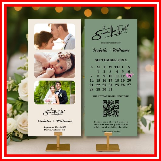 Carte Mariage Vert Sauge | Code QR Calendrier