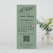 Carte Mariage Vert Sauge | Code QR Calendrier (Debout devant)