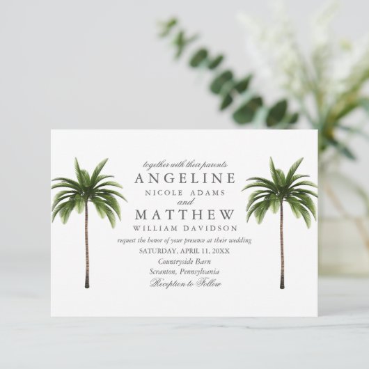 Carte Mariage verte Tropical Palm Tree (Debout devant)