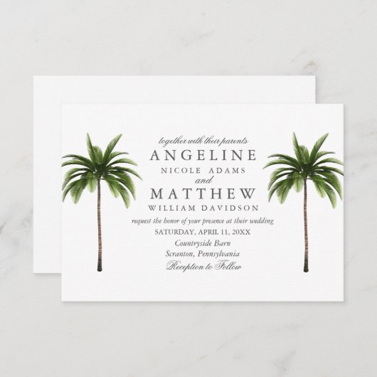 Carte Mariage verte Tropical Palm Tree (Devant / Derrière)
