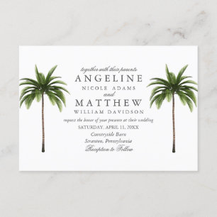 Carte Mariage verte Tropical Palm Tree