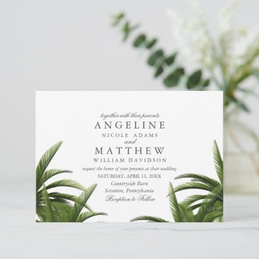 Carte Mariage verte Tropical Palm Tree (Debout devant)