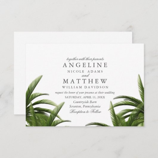 Carte Mariage verte Tropical Palm Tree (Devant / Derrière)