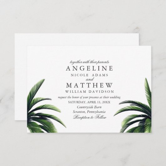 Carte Mariage verte Tropical Palm Tree (Devant / Derrière)