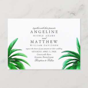 Carte Mariage verte Tropical Palm Tree