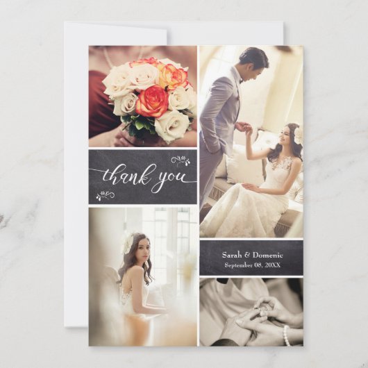 Carte Mariage vertical Rustique Photo Collage Merci (Devant)