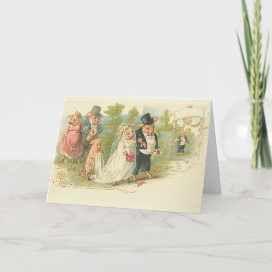 Carte Mariage vintage de porcs (Devant)