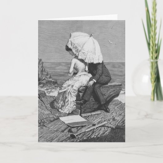 Carte Mariage vintage, les mariés de la plage (Devant)