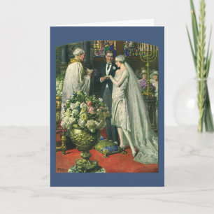 Carte Mariage vintage, Mariée et Salle avec Menorah