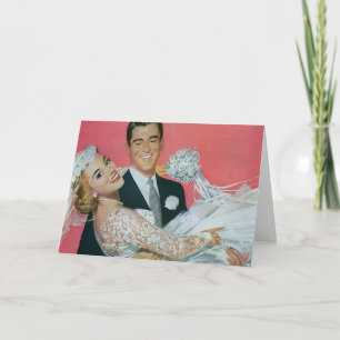 Carte Mariage vintage Nouveaux mariés, mariée porteuse