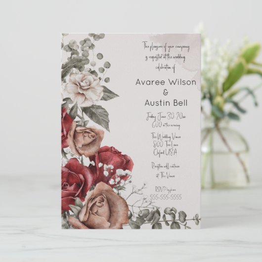 Carte Mariage vintage Red Roses (Debout devant)