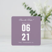 Carte Mariage violet solide Sunset | Enregistrer la date (Debout devant)