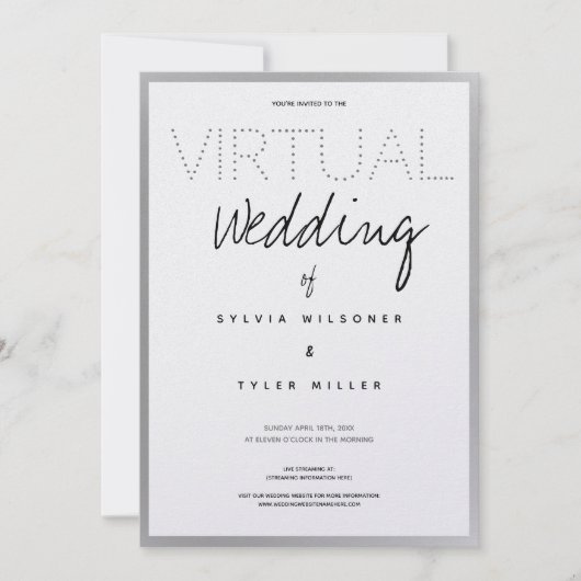 Carte Mariage virtuel blanc Argent noir (Devant)