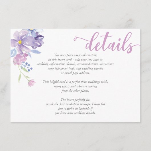 Carte Mariage Watercolor Floral Peony - Détails (Devant)