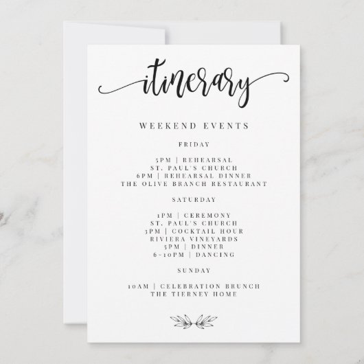 Carte Mariage Weekend Welcome and Itinercard (Dos)