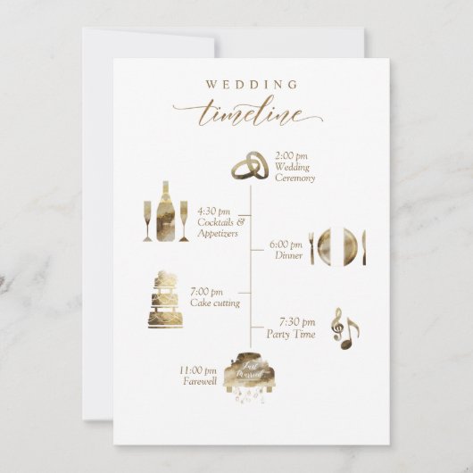 Carte Mariage Welcome and Timeline Card White and Gold (Devant)