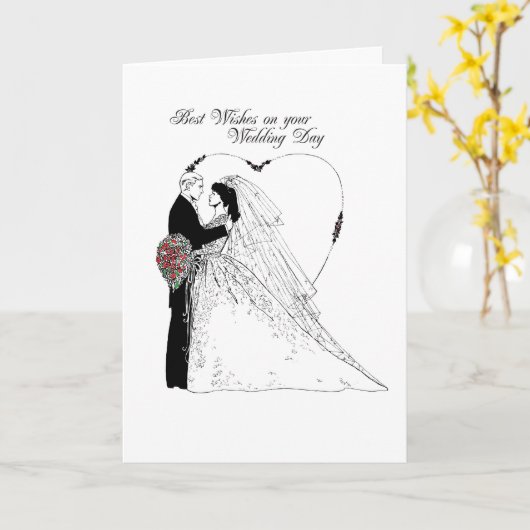 Carte Mariage Wings noir & blanc (Fleur jaune)
