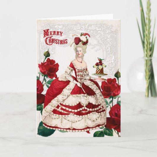 Carte Marie Antoinette Christmas Card Cake red roses (Devant)