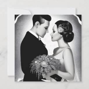 Carte Marié mariée B&W & Bouquet
