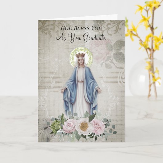 Carte Marie Vierge Marie remise des diplômes (Fleur jaune)