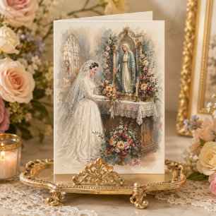 Carte Mariée catholique vintage à l'autel marial Mariage