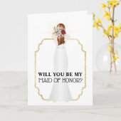 Carte Mariée en robe blanche Changer la couleur des chev (Fleur jaune)