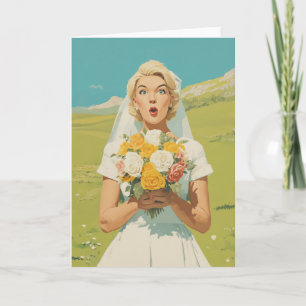 Carte Mariée surprise dans une prairie printanière
