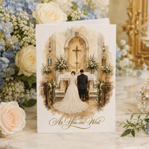 Carte Mariés agenouillés à l'autel de mariage