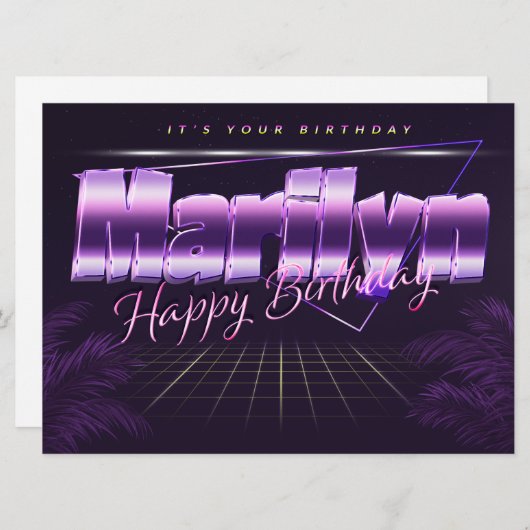 Carte Marilyn Nom Prénom lila retro Date de naissance (Devant / Derrière)