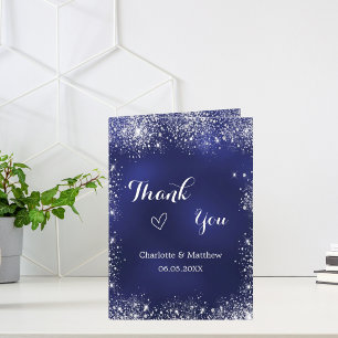 Carte Marine bleu argent photo qr code mariage merci