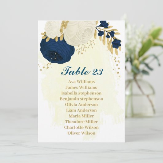 carte marine bleu et blanc fleurs or (Debout devant)