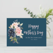 carte marine bleu et rose fleurie joyeuse mère (Debout devant)