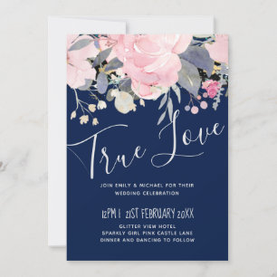Carte Marine bleu rose Floral moderne Budget Mariage