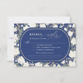 Carte Marine Blue Chinoiserie Fleurs blanches Mariage RS (Devant)