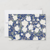 Carte Marine Blue Chinoiserie Fleurs blanches Mariage RS (Dos)