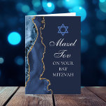 Carte Marine Blue Gold Agate Mazel Tov Bat mitzvah<br><div class="desc">Elégante agate bleu marine et or orne le côté de cette carte de félicitations Bat mitzvah moderne. Mazel Tov ! Customisez-le sous l'Etoile de David. Carte de voeux parfaite pour une famille juive chic et élégante célébrant une fille appelée à la Torah.</div>