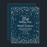 Carte Marine Blue Silver Parties scintillant Femmes 21e<br><div class="desc">Elégant bleu marine avec diamant argent parties scintillant 21ème anniversaire invitation pour les femmes. Contactez-nous pour obtenir de l'aide sur la personnalisation ou pour demander des produits correspondants.</div>
