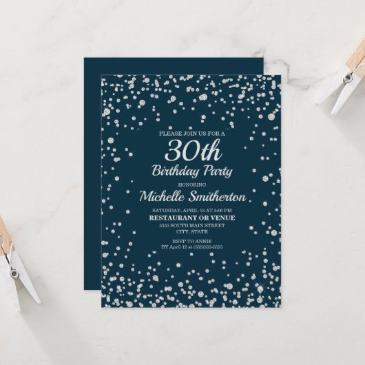Carte Marine Blue Silver Parties scintillant Femmes 30e (Devant/Arrière en situation)