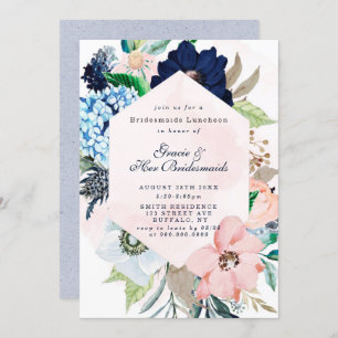 Carte Marine Blush Floral Bridesmaids Luncheon Invitatio