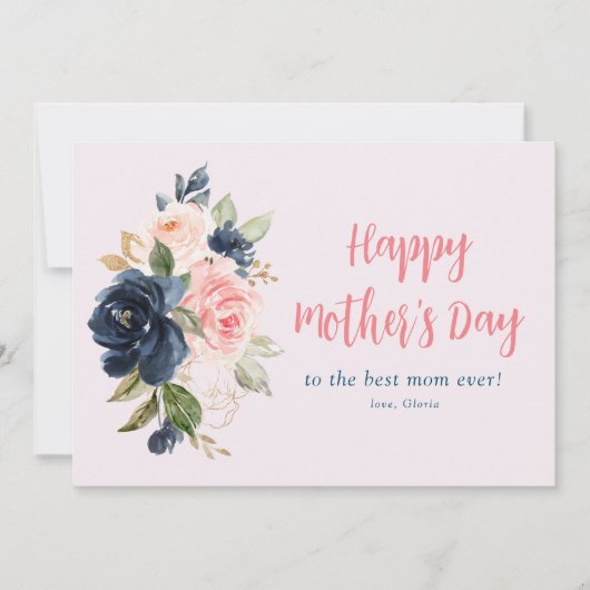 carte marine et rose fleurie joyeuse mère (Devant)