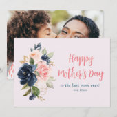 carte marine et rose fleurie joyeuse mère (Devant / Derrière)