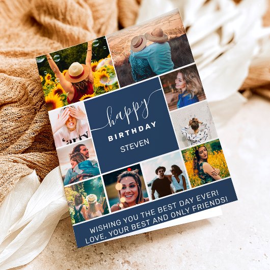 Carte Marine moderne bleu anniversaire 10 photo collage 
