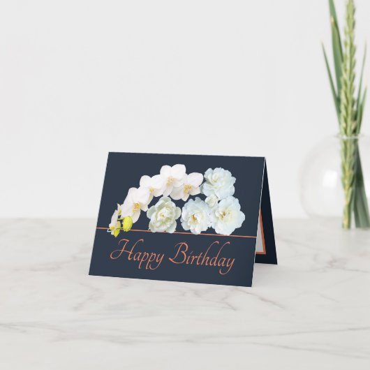 Carte Marine Orange Bouquet Fleurs blanches Joyeux anniv (Devant)