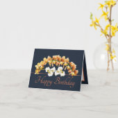 Carte Marine Orange Bouquet Orchidées Lys Joyeux Anniver (Fleur jaune)