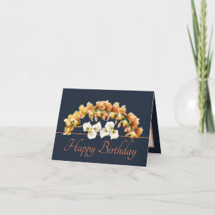 Carte Marine Orange Bouquet Orchidées Lys Joyeux Anniver