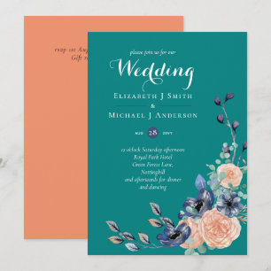 Carte Marine turquoise Coral Floral Budget Mariage papet