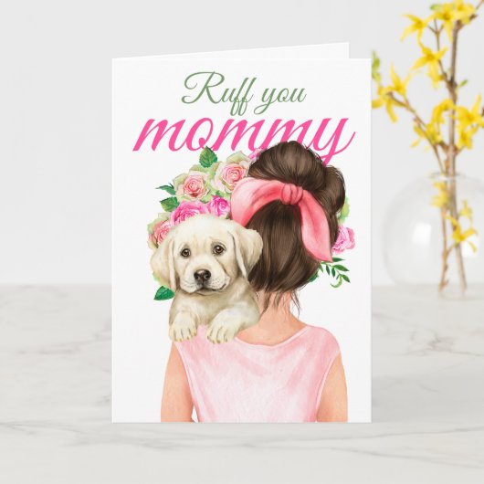 Carte Marionnette Jaune Labrador Avec Femme Ruff You Mam (Fleur jaune)